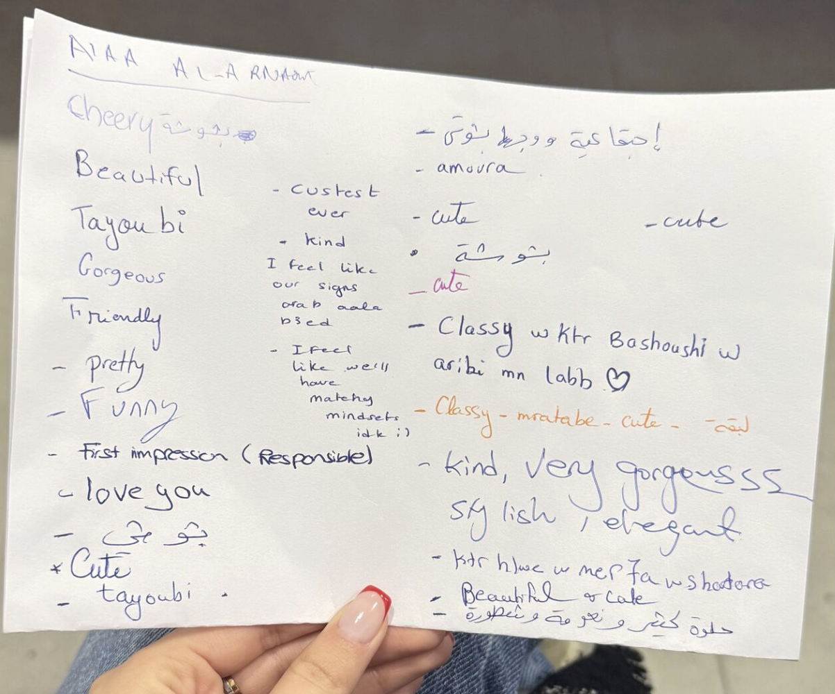 Handwritten first-impression note from Alaa's team