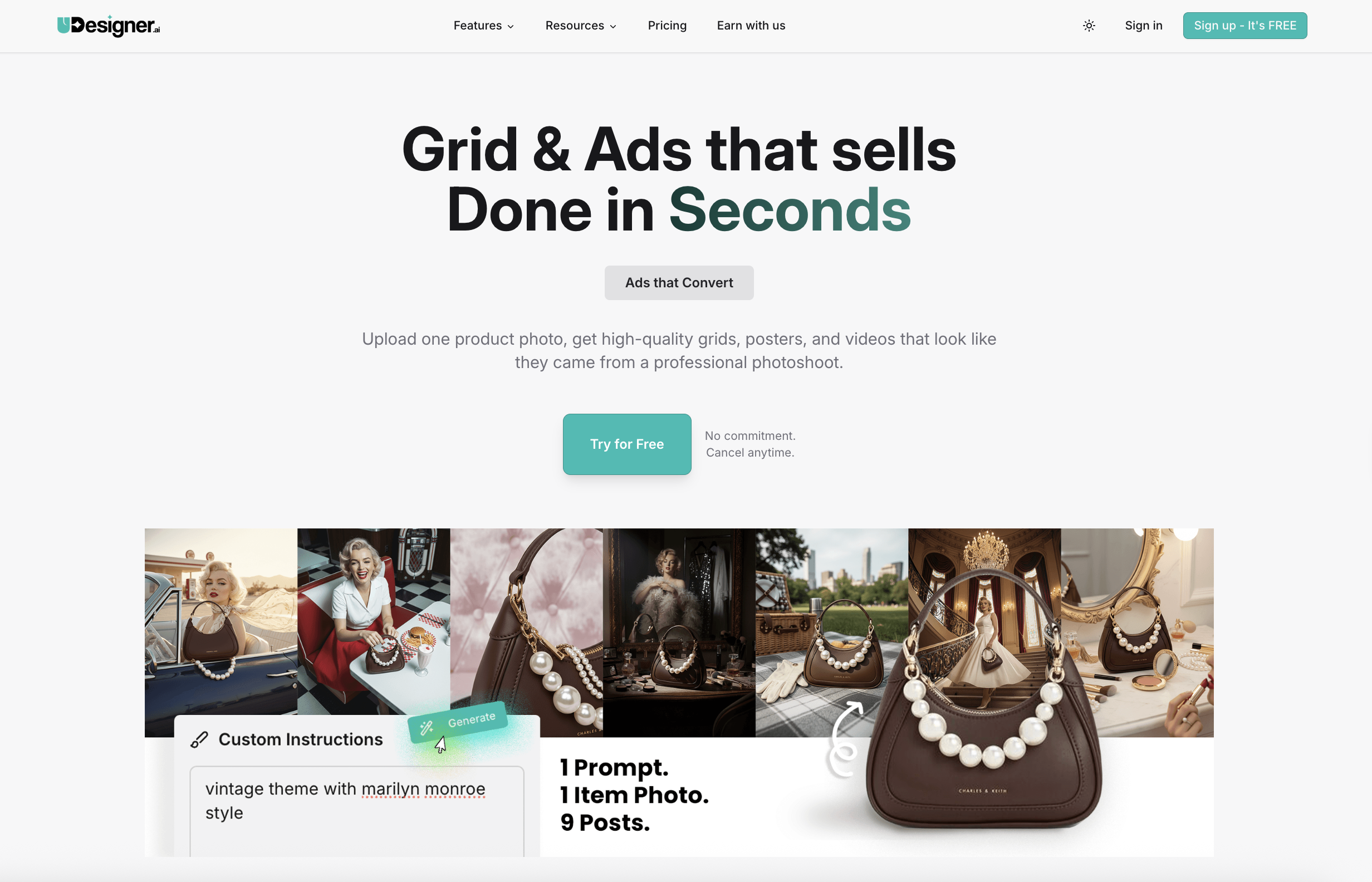 UDesigner.AI — Grid & Ads that sell